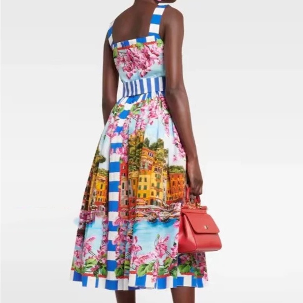 Lena Vie Boutique Drop Capri Retro Print High Waisted MIDI A Line Dress With Tie - Picture 3 of 8